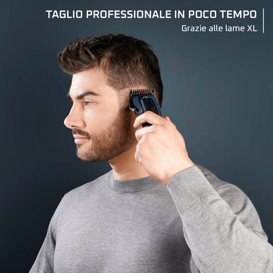 Barber Experience, Tagliacapelli, Lama XL, Rivestimento in Carbonio Effetto Diamante, Motore Professionale