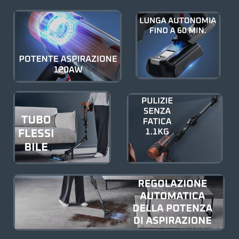 X-FORCE FLEX 10.80, Aspirapolvere Senza Filo, Aspirazione Profonda Senza Sforzi