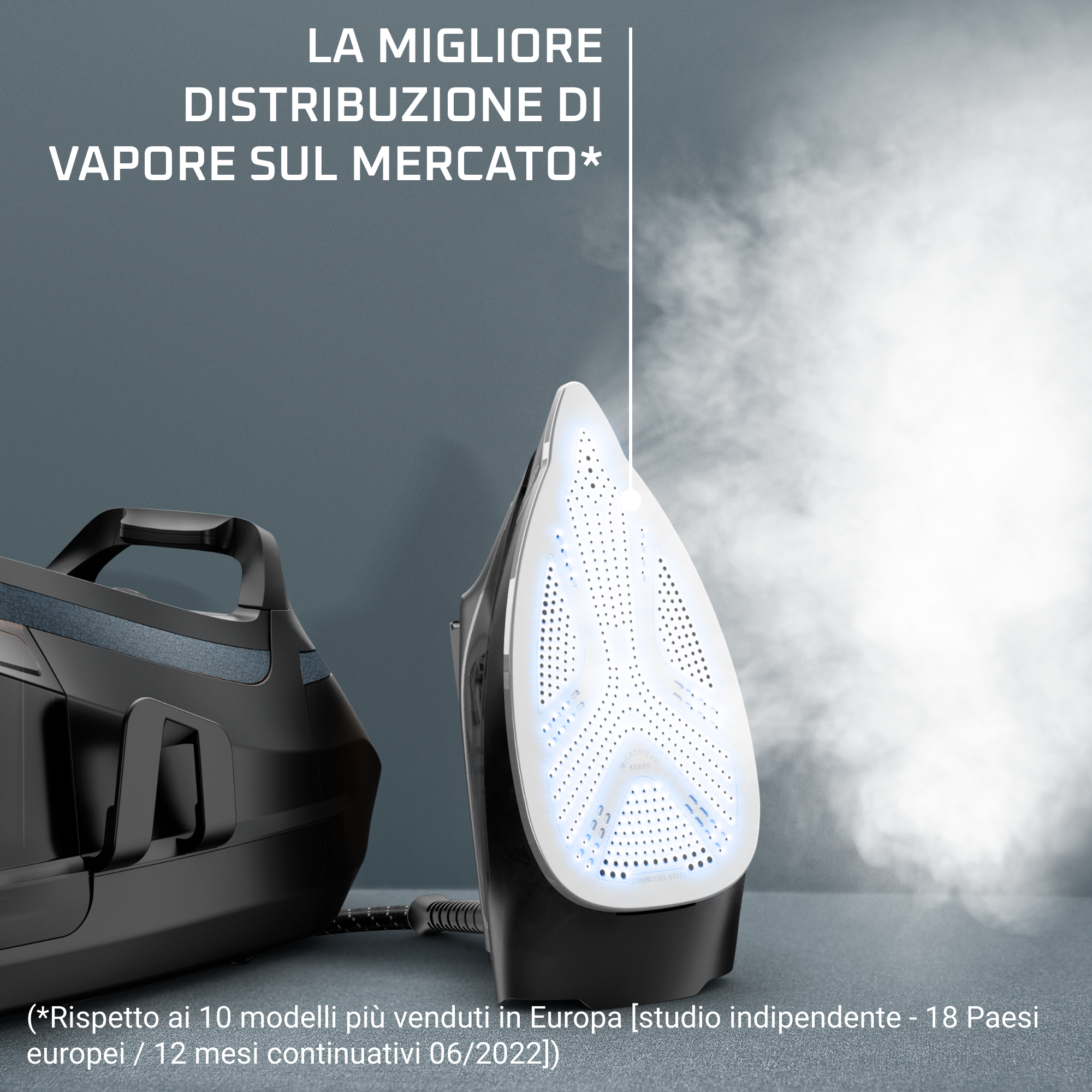 Eco Steam Pro, Ferro da stiro con caldaia, Potente vapore ad alta pressione, Modalità Eco Ultra-Efficiente