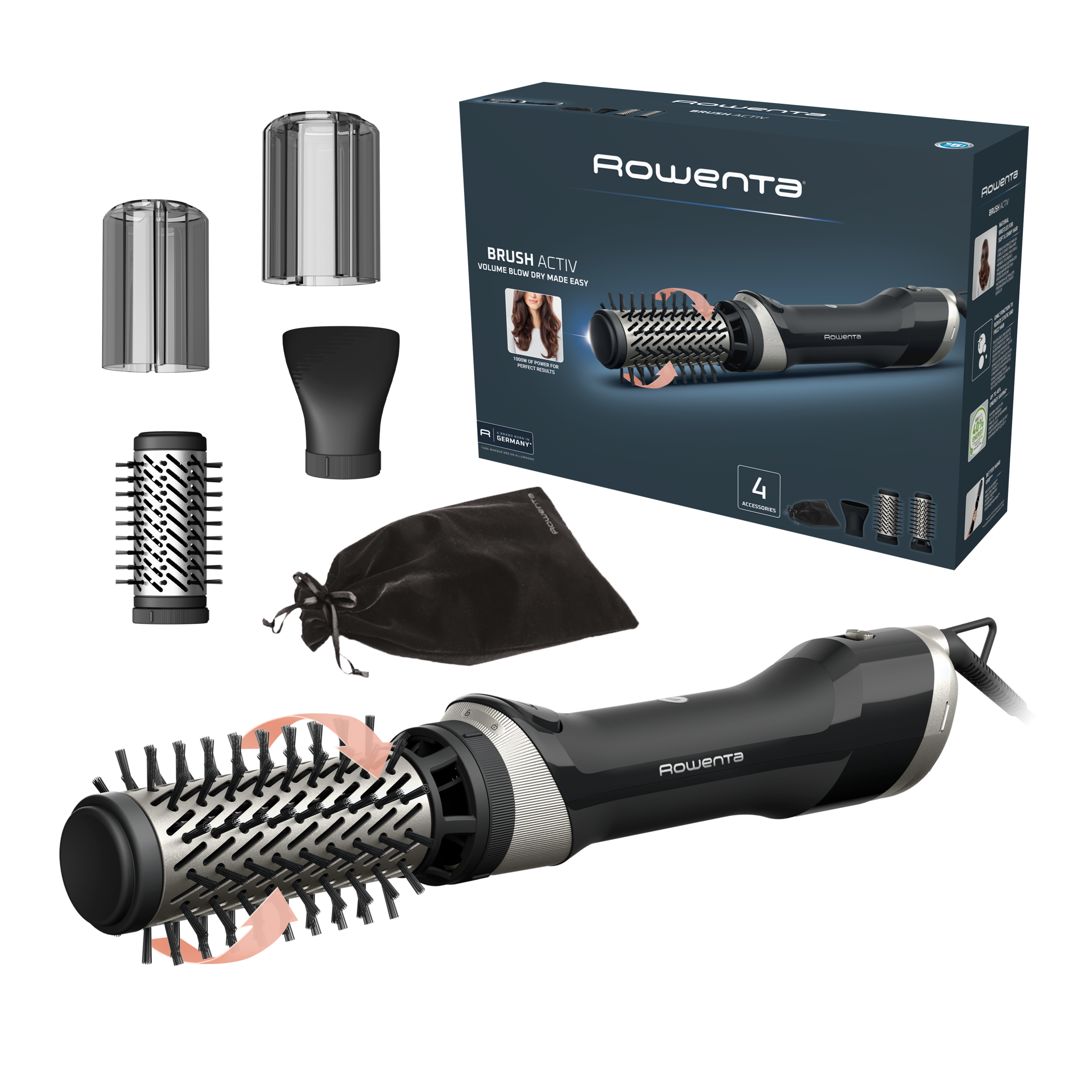 Brush Activ, Spazzola ad Aria calda Rotante, Spazzola Asciugacapelli da 1000 W, Design Ergonomico