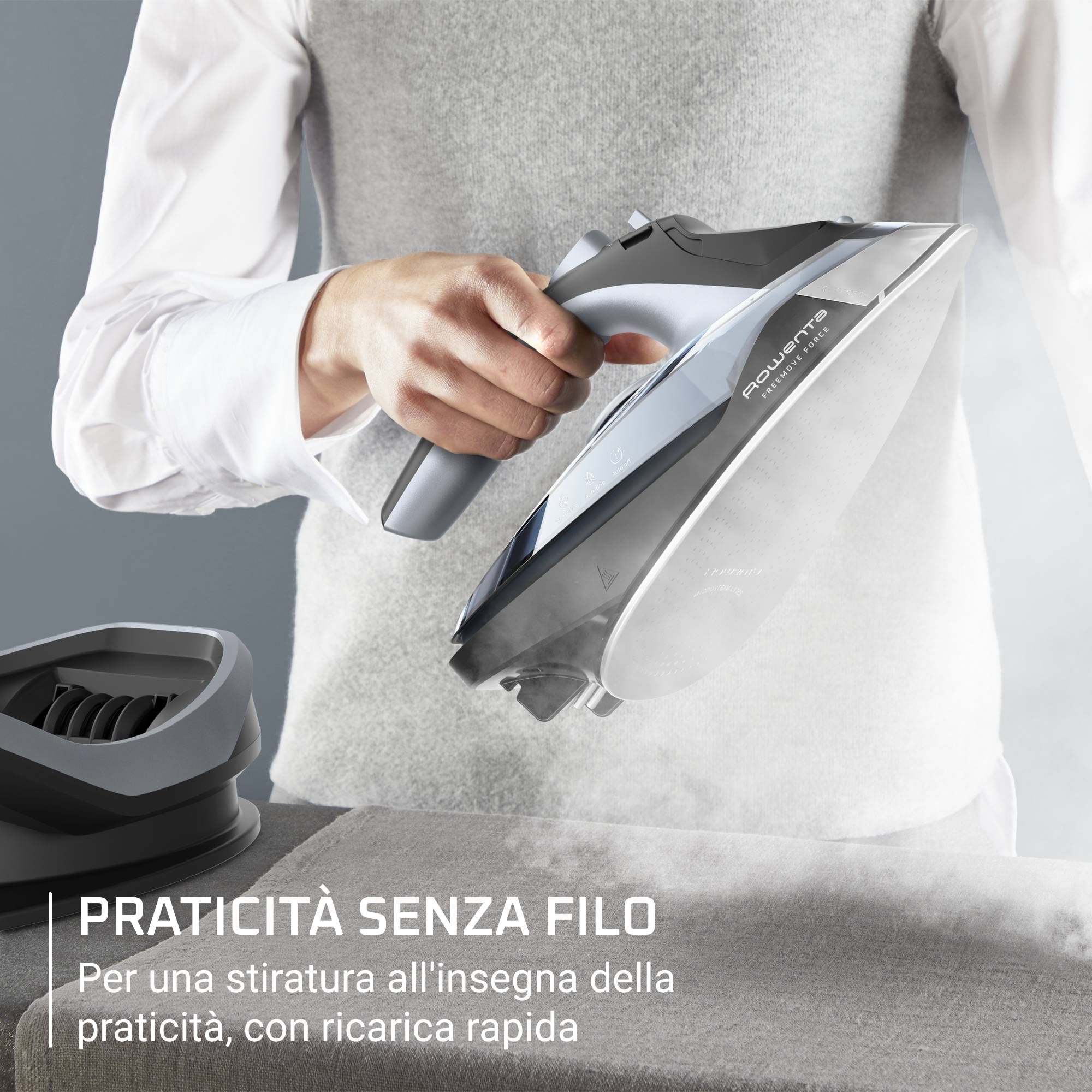 Freemove Force, Ferro a Vapore, 220 g/min, Cordless, Microsteam 400, Black & Silver