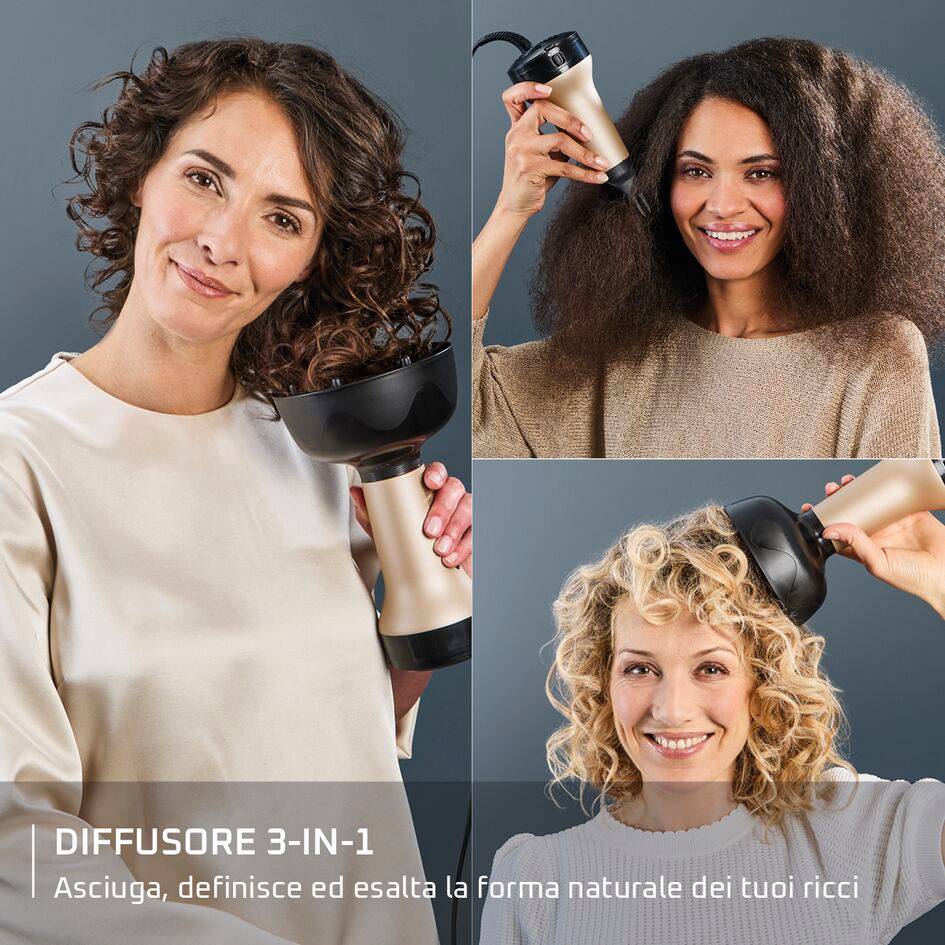 Curl Harmony, Diffusore ad Aria Calda 3 in 1, Capelli Ricci