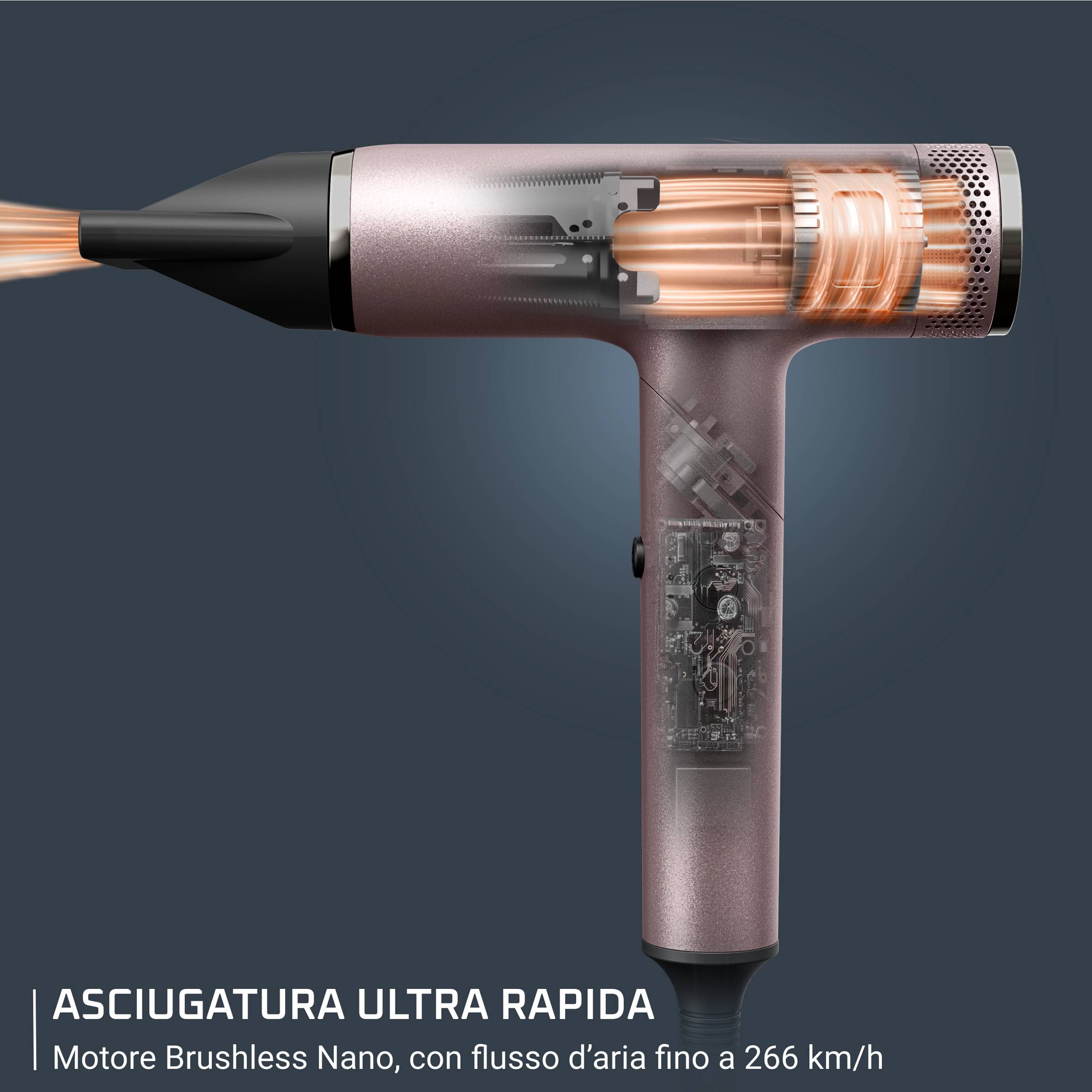 Ultimate Experience NANO ON THE GO, Asciugacapelli Pieghevole, Motore Brushless