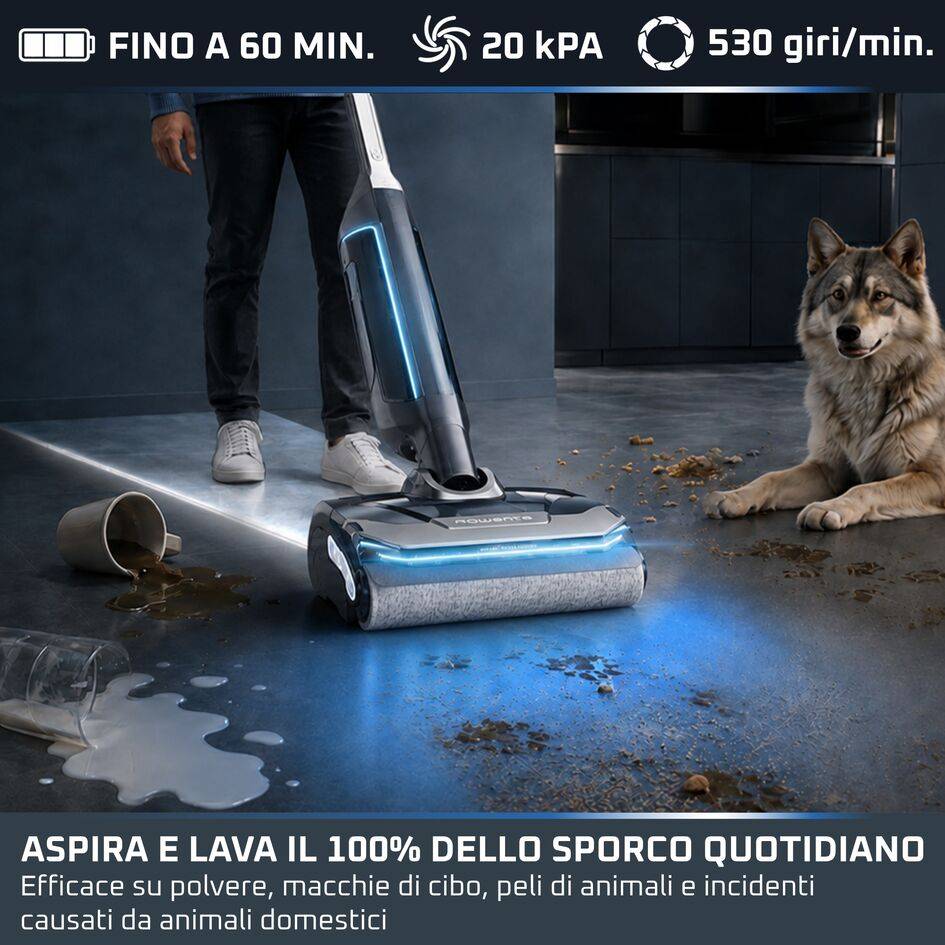 Rowenta X-Clean Vision Pro,Lavapavimenti 2 in 1, Autonomia 60 minuti,GZ7136